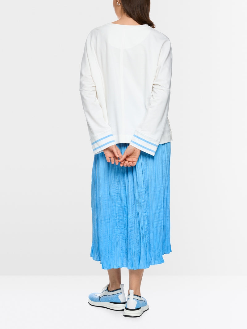 Marc Cain Sports White & Blue Striped Loose Fit Crew Neck Sweatshirt