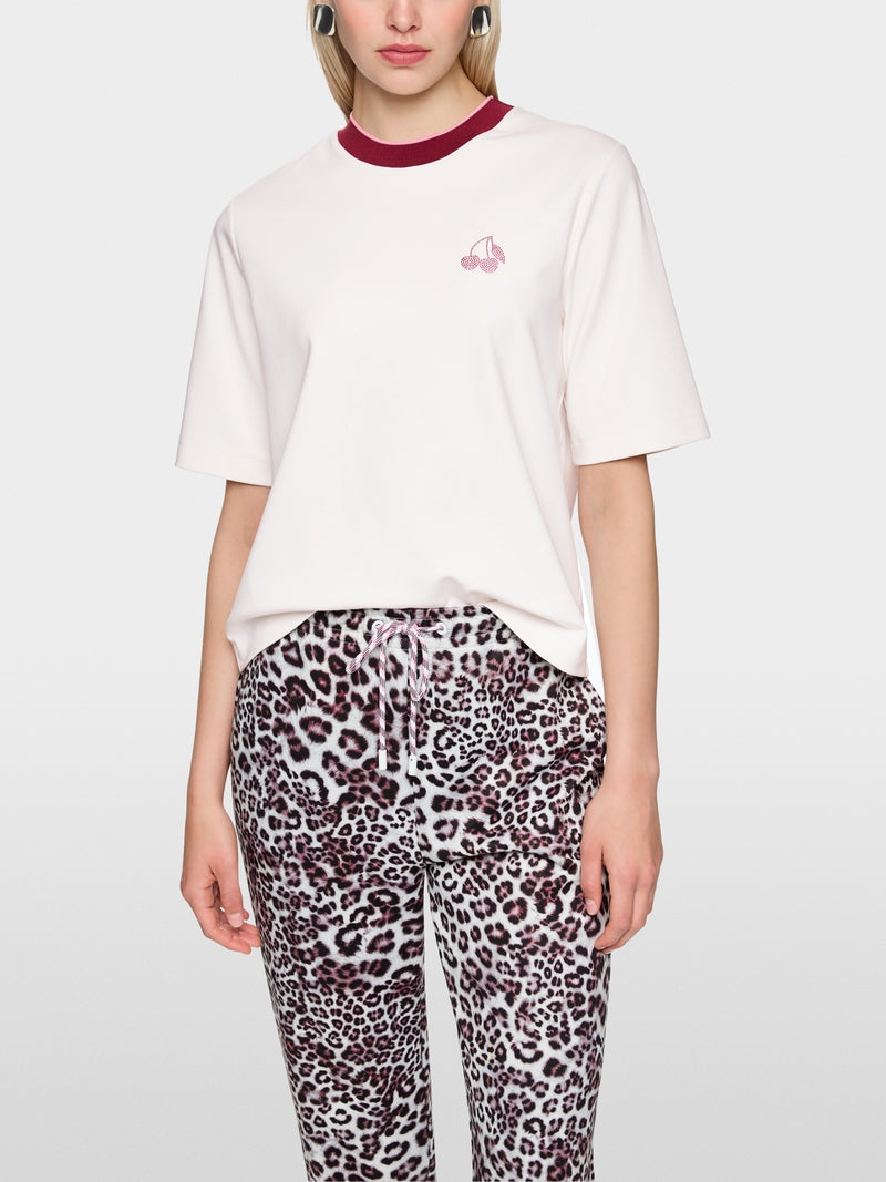 Marc Cain Sports Off White Classic Crew Neck T-Shirt with Cherry Detail AS48.03 J54