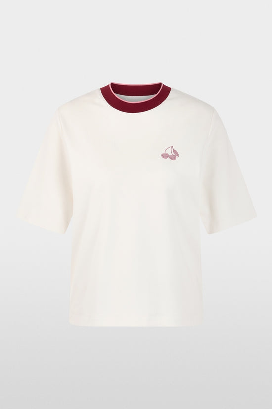 Marc Cain Sports Off White Classic Crew Neck T-Shirt with Cherry Detail AS48.03 J54