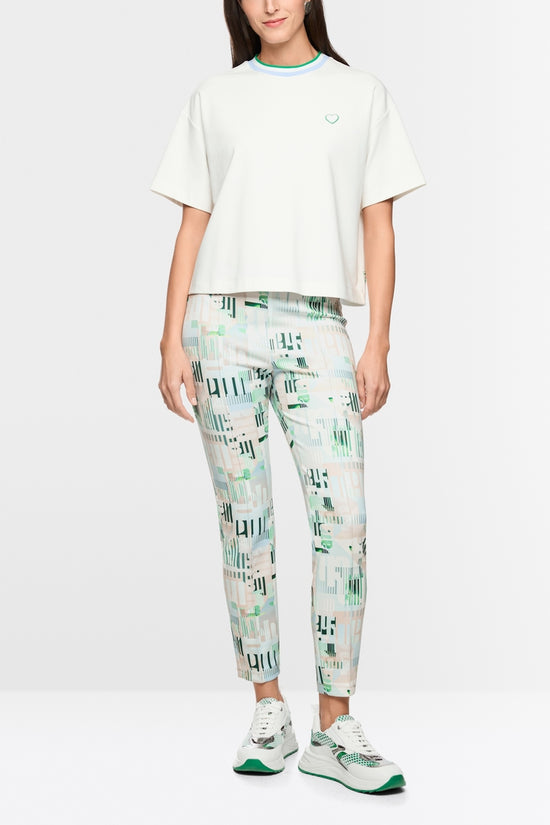 Marc Cain Sports Off-White Crew Neck Short Sleeve T-Shirt with heart and striped details AS48.16 J54