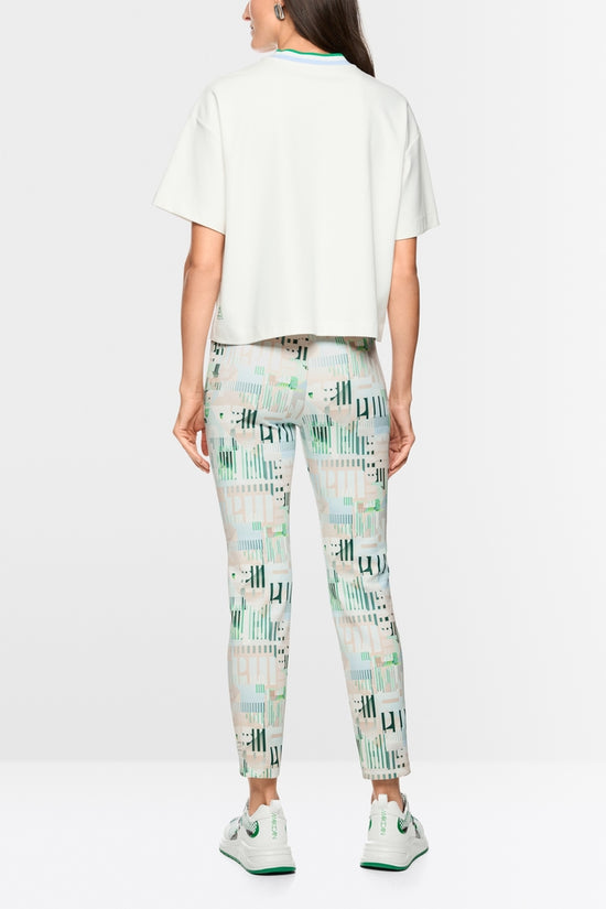 Marc Cain Sports Off-White Crew Neck Short Sleeve T-Shirt with heart and striped details AS48.16 J54