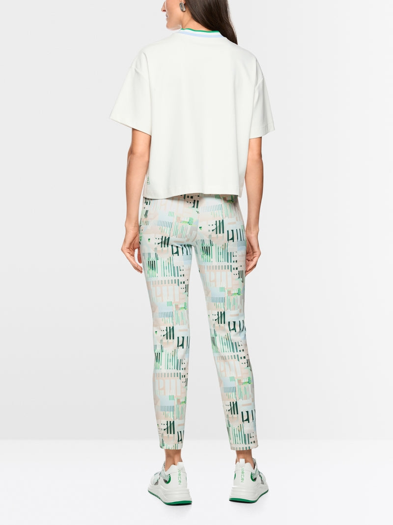 Marc Cain Sports Off-White Crew Neck Short Sleeve T-Shirt with heart and striped details AS48.16 J54