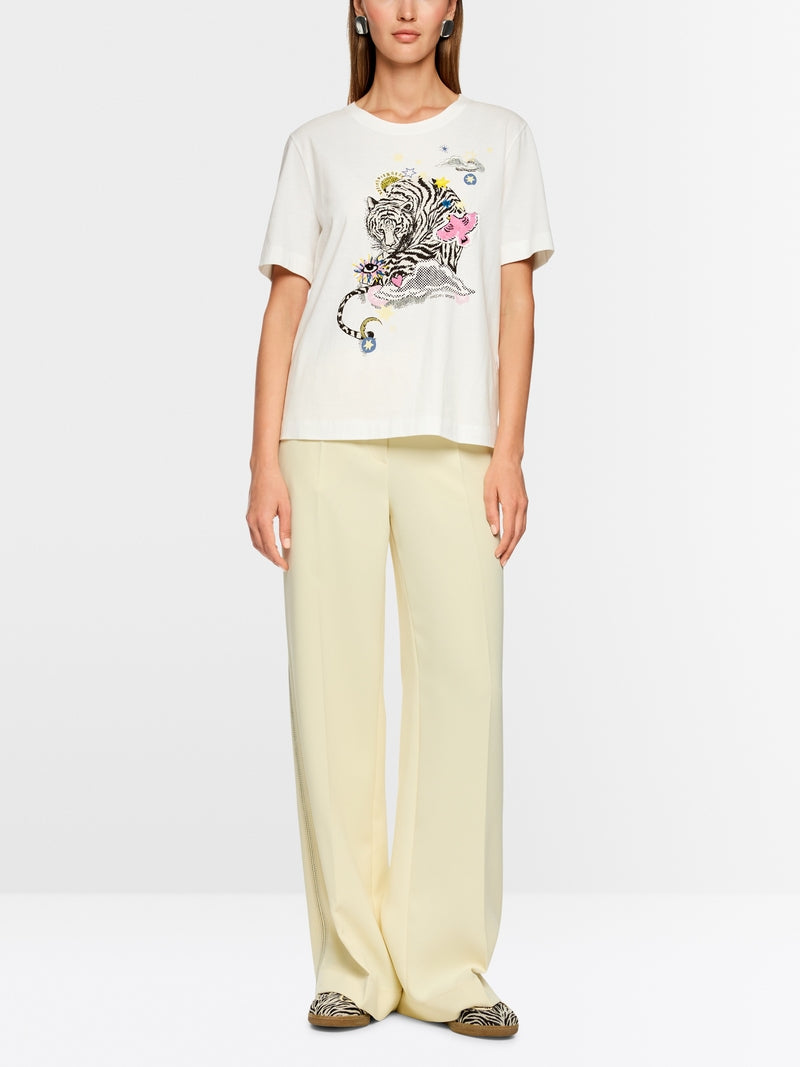 Marc Cain Sports Short Sleeve T-Shirt with Tiger Print in Off-White AS48.18 J22