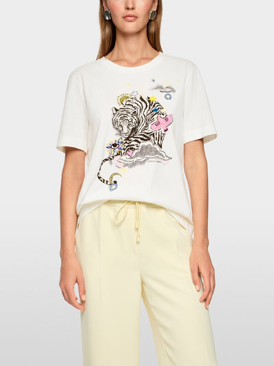 Marc Cain Sports Short Sleeve T-Shirt with Tiger Print in Off-White AS48.18 J22