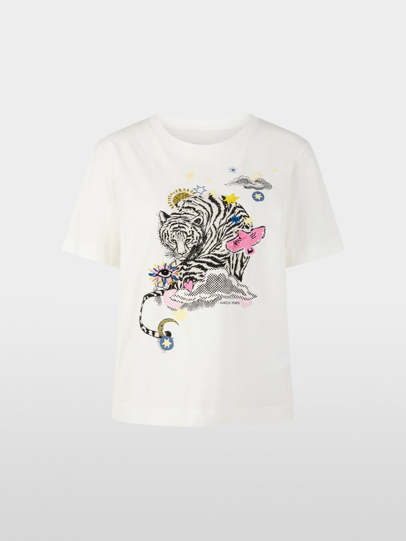 Marc Cain Sports Short Sleeve T-Shirt with Tiger Print in Off-White AS48.18 J22