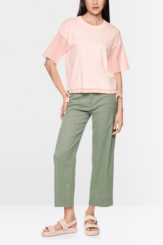 Marc Cain Sports Rose Pink Short Sleeve T-Shirt with Ruffle Trims
