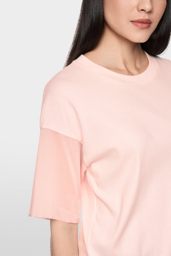 Marc Cain Sports Rose Pink Short Sleeve T-Shirt with Ruffle Trims