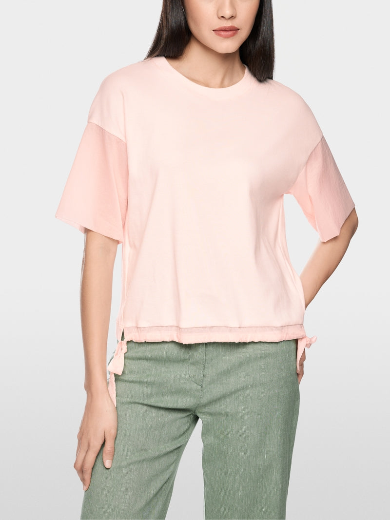 Marc Cain Sports Rose Pink Short Sleeve T-Shirt with Ruffle Trims