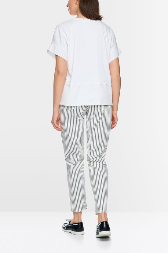 Marc Cain Sports White Short Sleeved Drawstring Cord Neckline T-Shirt