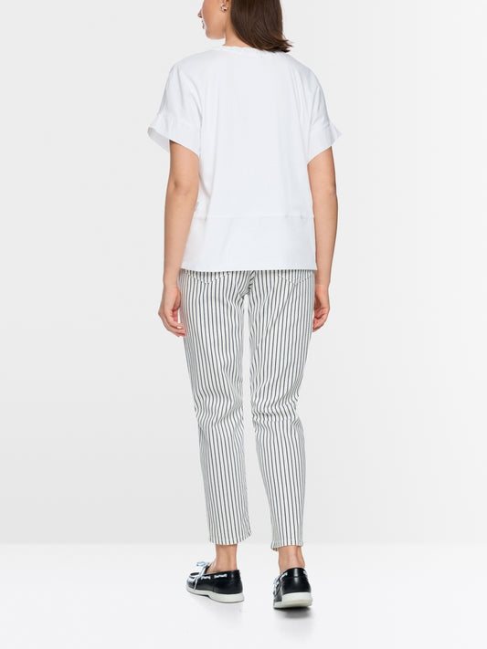 Marc Cain Sports White Short Sleeved Drawstring Cord Neckline T-Shirt