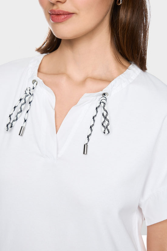 Marc Cain Sports White Short Sleeved Drawstring Cord Neckline T-Shirt