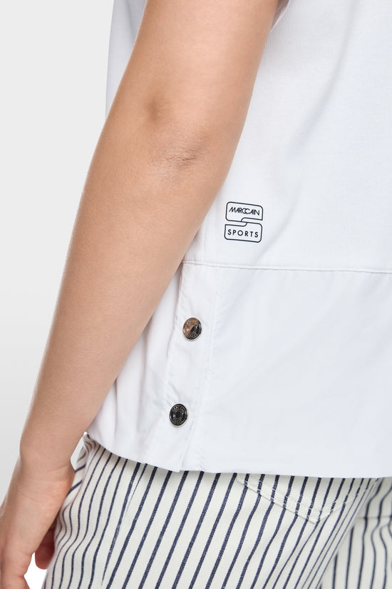 Marc Cain Sports White Short Sleeved Drawstring Cord Neckline T-Shirt