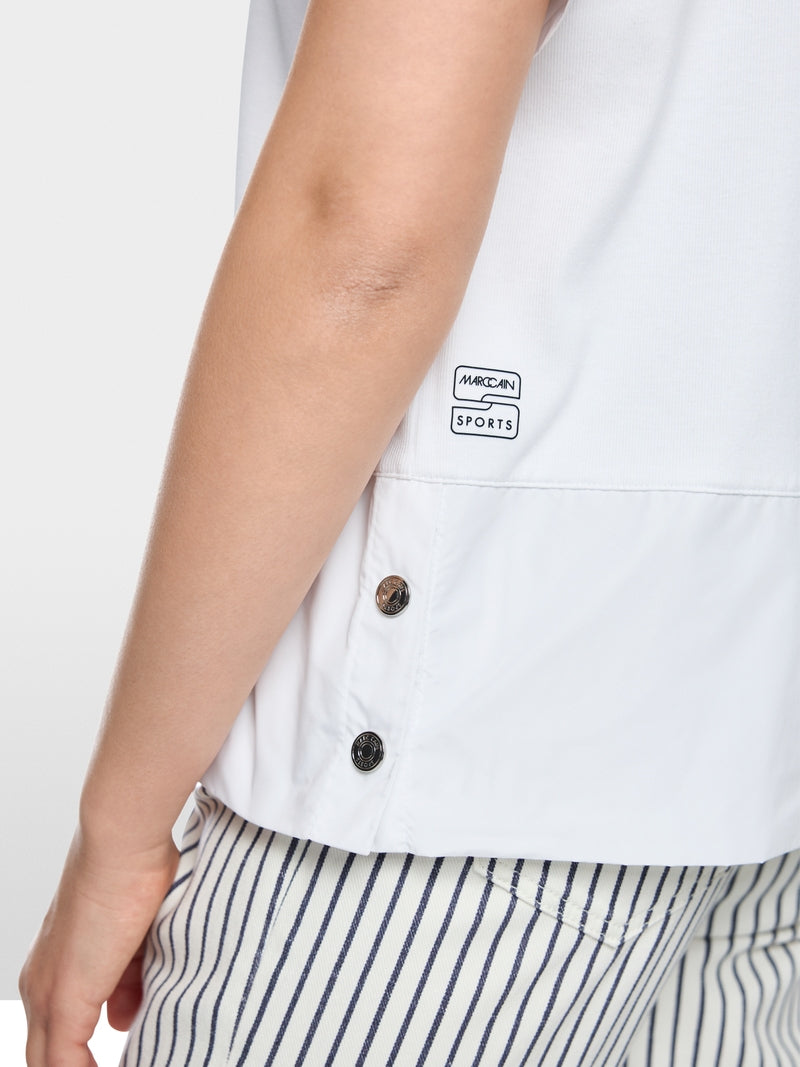 Marc Cain Sports White Short Sleeved Drawstring Cord Neckline T-Shirt