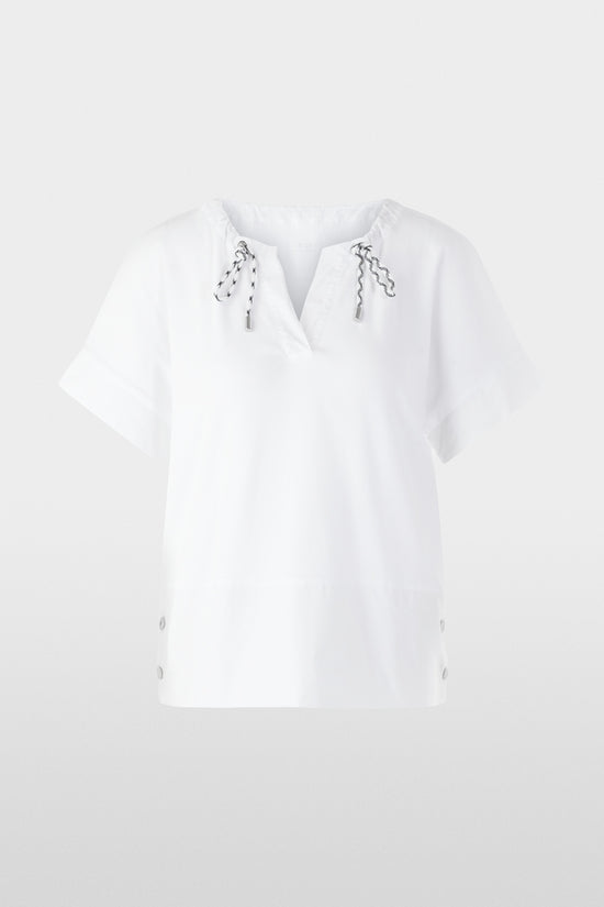 Marc Cain Sports White Short Sleeved Drawstring Cord Neckline T-Shirt
