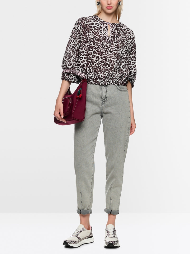 Marc Cain Maroon Animal Print Loose Fit Slight Cropped Blouse AS51.07 W12