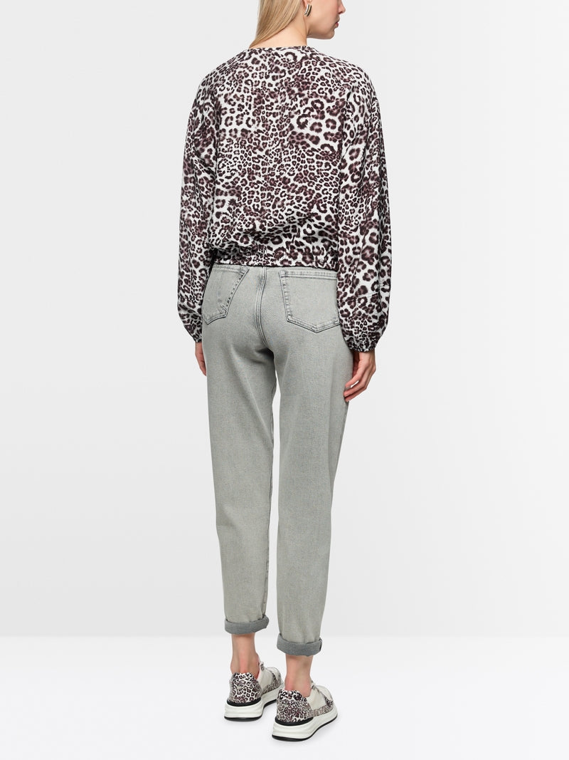 Marc Cain Maroon Animal Print Loose Fit Slight Cropped Blouse AS51.07 W12