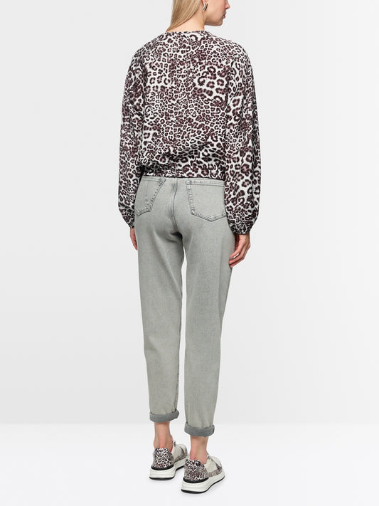 Marc Cain Maroon Animal Print Loose Fit Slight Cropped Blouse AS51.07 W12