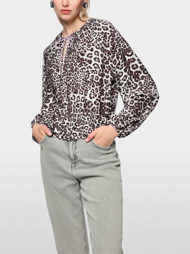 Marc Cain Maroon Animal Print Loose Fit Slight Cropped Blouse AS51.07 W12