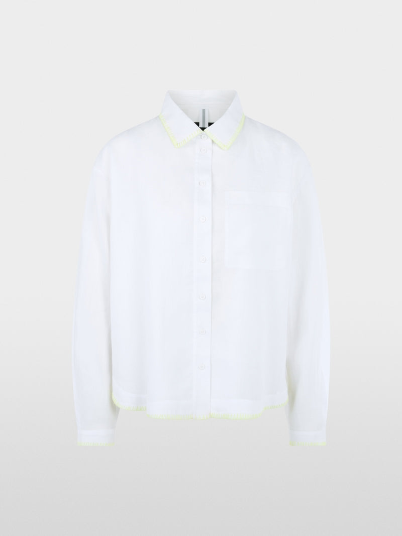 Marc Cain Sports White Shirt Collar Ramie Blouse with Stitching