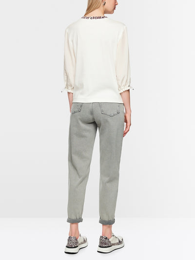 Marc Cain Sports Off-White Leopard Print 3/4 Sleeve Top -AS 55.02 J28 col. 110  As55.02 j28-OFF WHITE