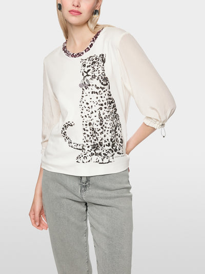 Marc Cain Sports Off-White Leopard Print 3/4 Sleeve Top -AS 55.02 J28 col. 110  As55.02 j28-OFF WHITE