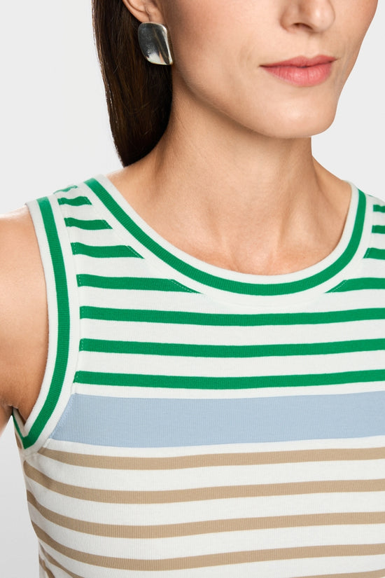 Marc Cain Emerald Striped Sleeveless Stretch Cotton Top AS61.03 J90
