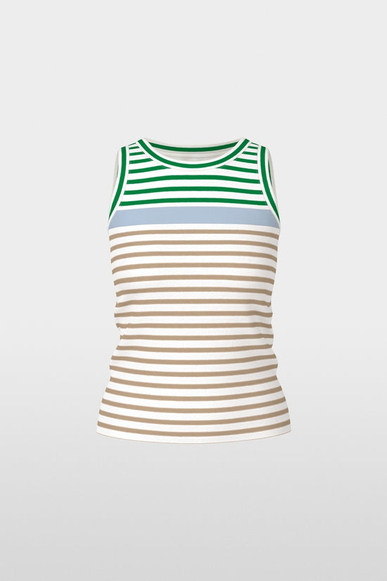 Marc Cain Emerald Striped Sleeveless Stretch Cotton Top AS61.03 J90