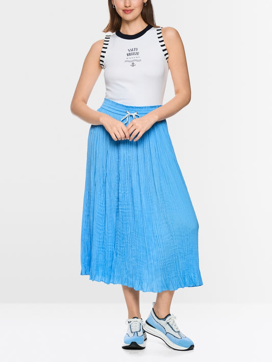 Marc Cain Sports Blue Pleated Midi Skirt with Elasticated Drawstring Waistband AS71.09 W39