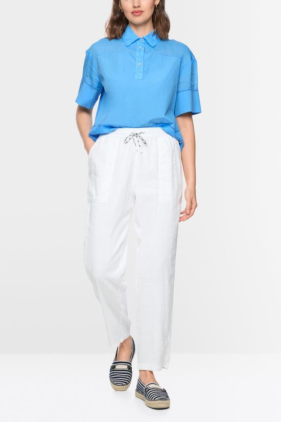 Marc Cain Sport Ranchi White Relaxed Fit Cotton Linen Blend Trousers