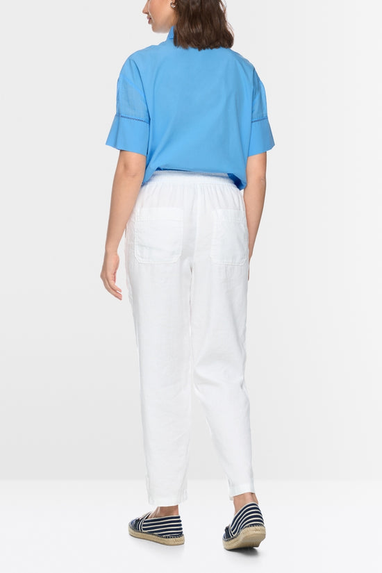 Marc Cain Sport Ranchi White Relaxed Fit Cotton Linen Blend Trousers