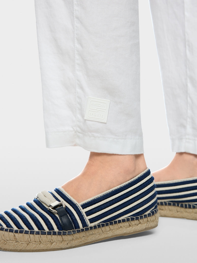 Marc Cain Sport Ranchi White Relaxed Fit Cotton Linen Blend Trousers