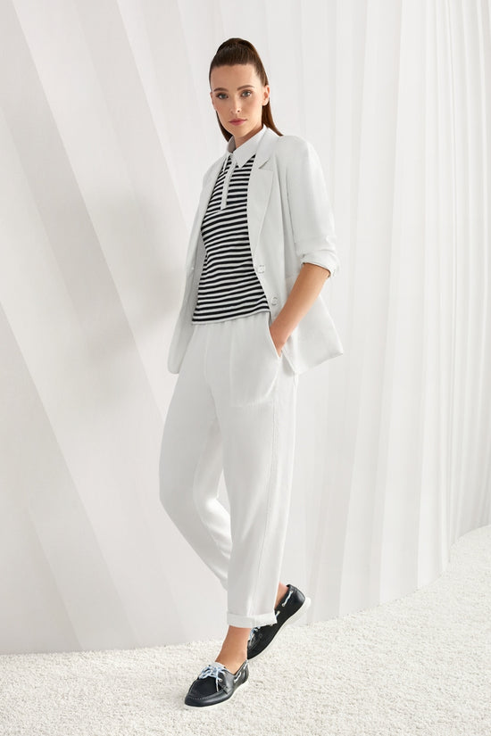 Marc Cain Sport Ranchi White Relaxed Fit Cotton Linen Blend Trousers