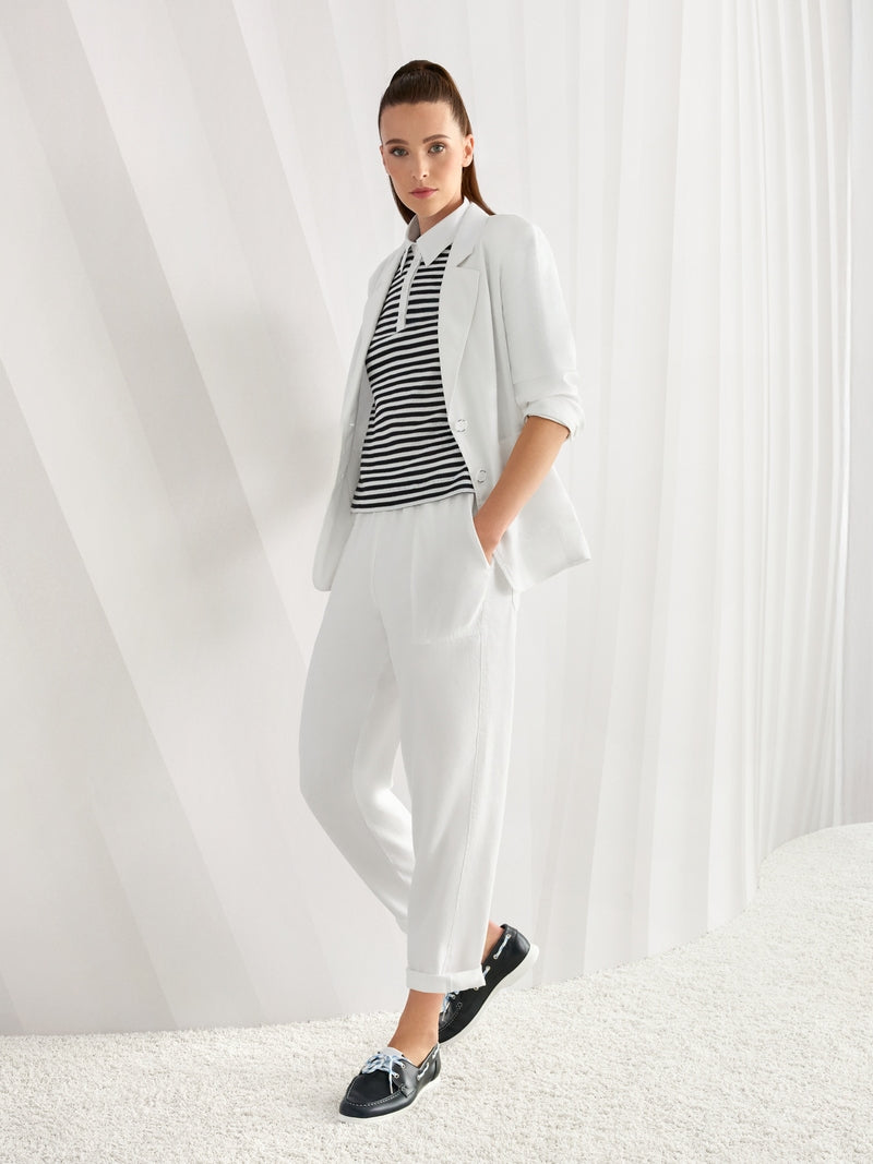Marc Cain Sport Ranchi White Relaxed Fit Cotton Linen Blend Trousers