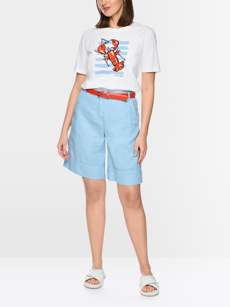 Marc Cain Blue Wide leg Cotton Linen Blend Shorts