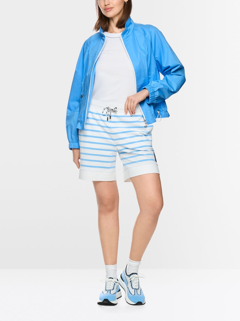 Marc Cain Sports Light Blue & White Stripe Loose Cut Jersey Shorts