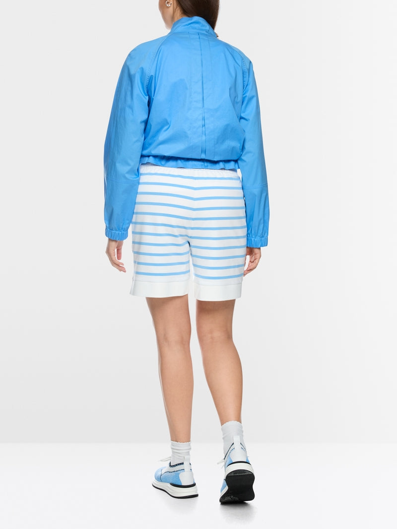 Marc Cain Sports Light Blue & White Stripe Loose Cut Jersey Shorts