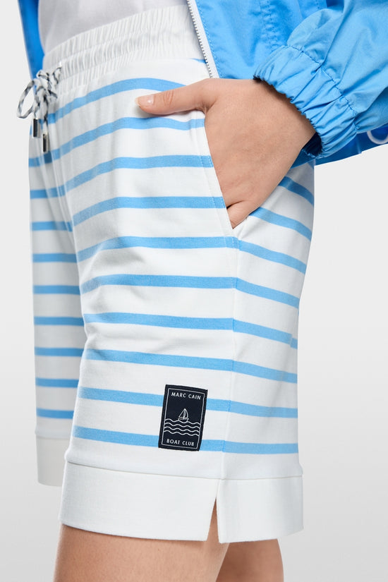 Marc Cain Sports Light Blue & White Stripe Loose Cut Jersey Shorts