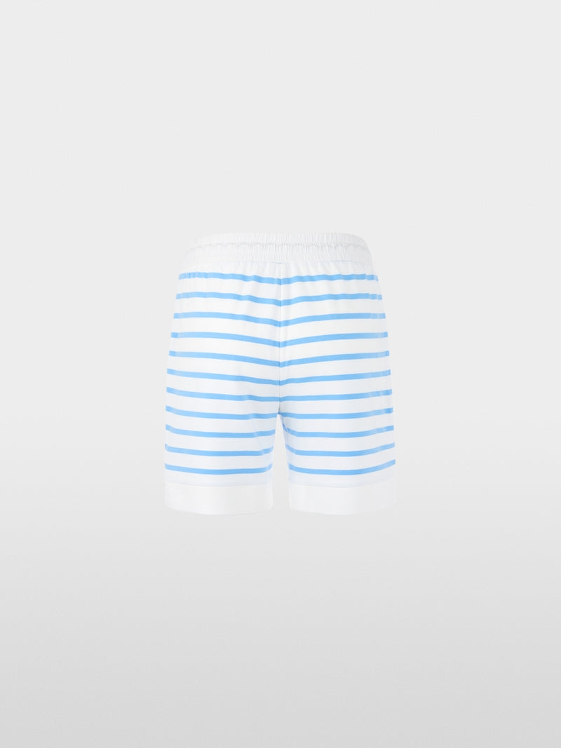 Marc Cain Sports Light Blue & White Stripe Loose Cut Jersey Shorts