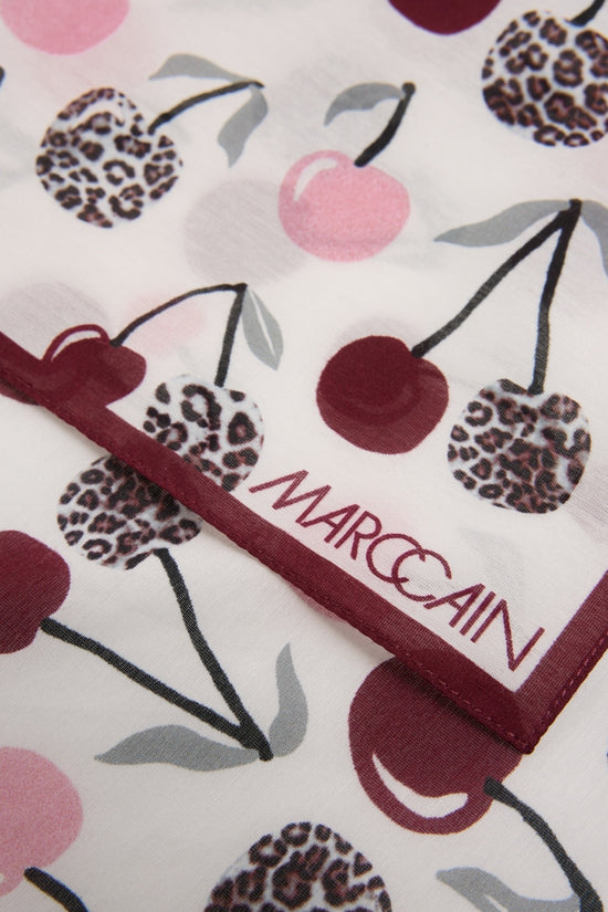 Marc Cain Maroon Lightweight Scarf with Cherry Print ASB1.01 Z15