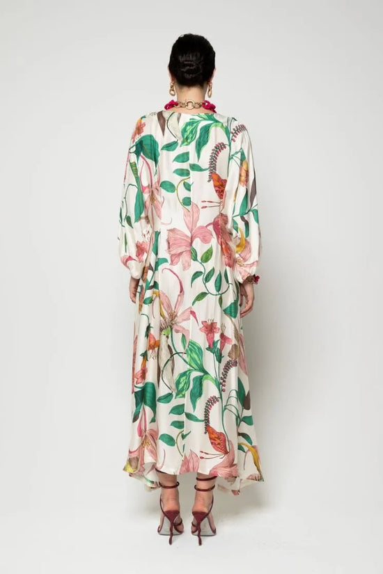 Lavi long belted floral dress Asparago