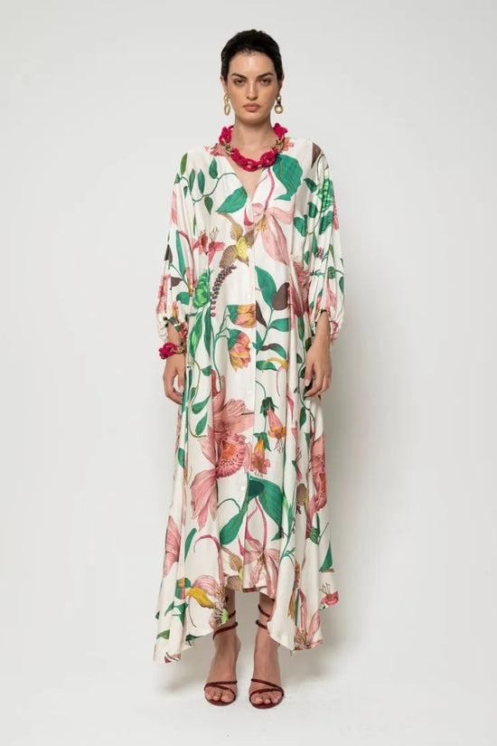 Lavi long belted floral dress Asparago