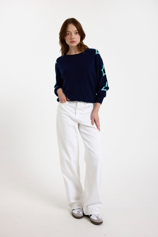 Brodie navy pop star sleeve sweater B019