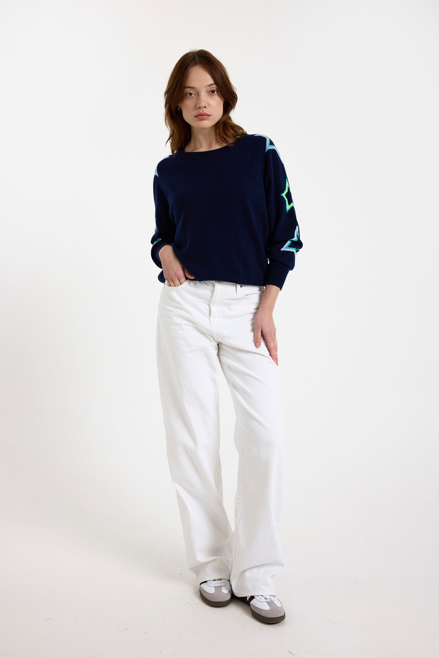 Brodie navy pop star sleeve sweater B019