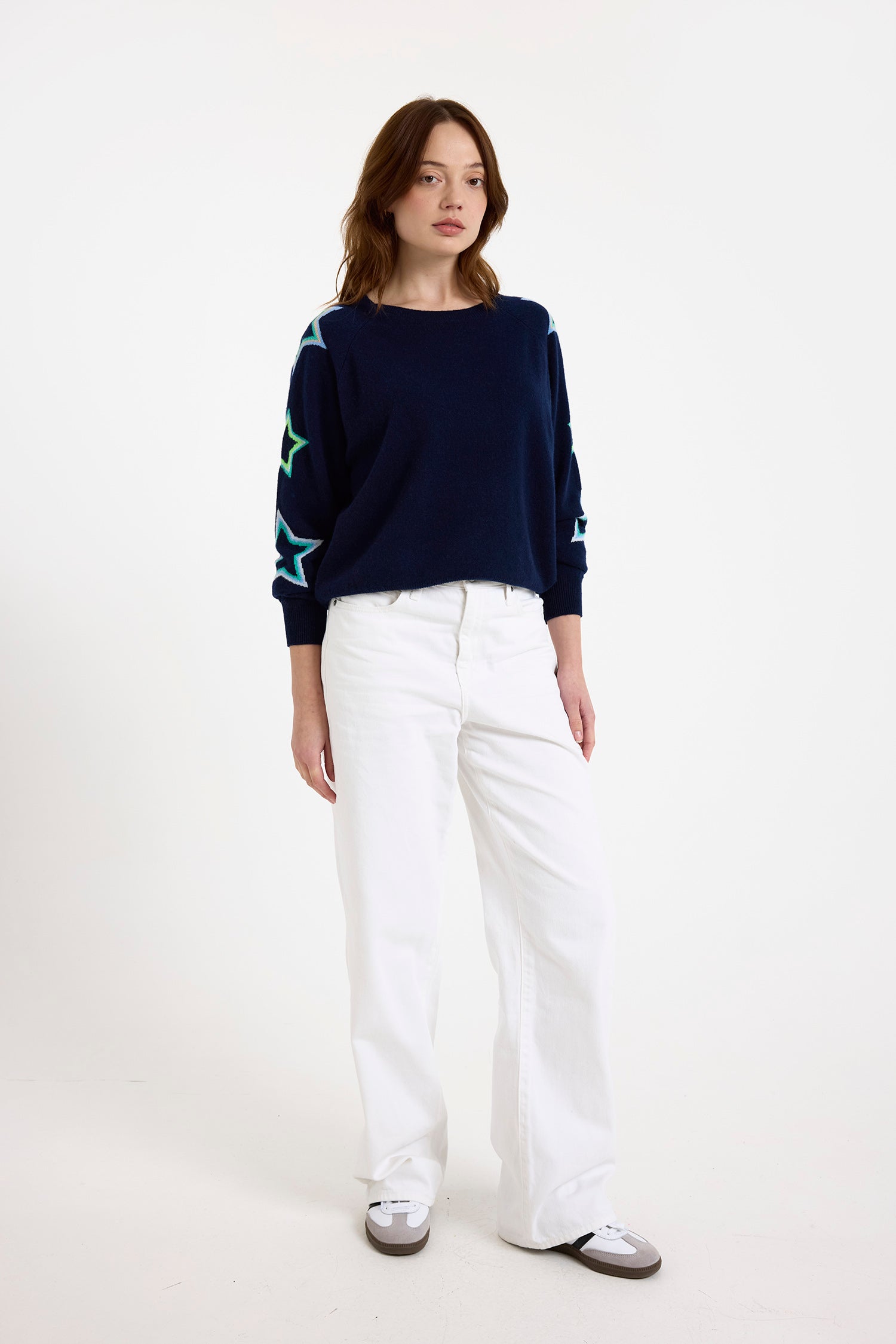 Brodie navy pop star sleeve sweater B019
