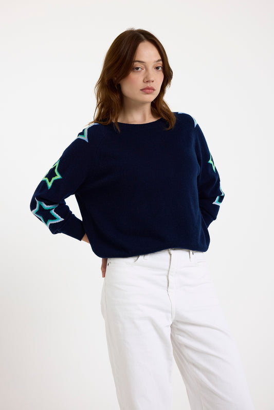 Brodie navy pop star sleeve sweater B019