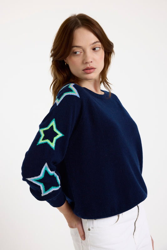 Brodie navy pop star sleeve sweater B019