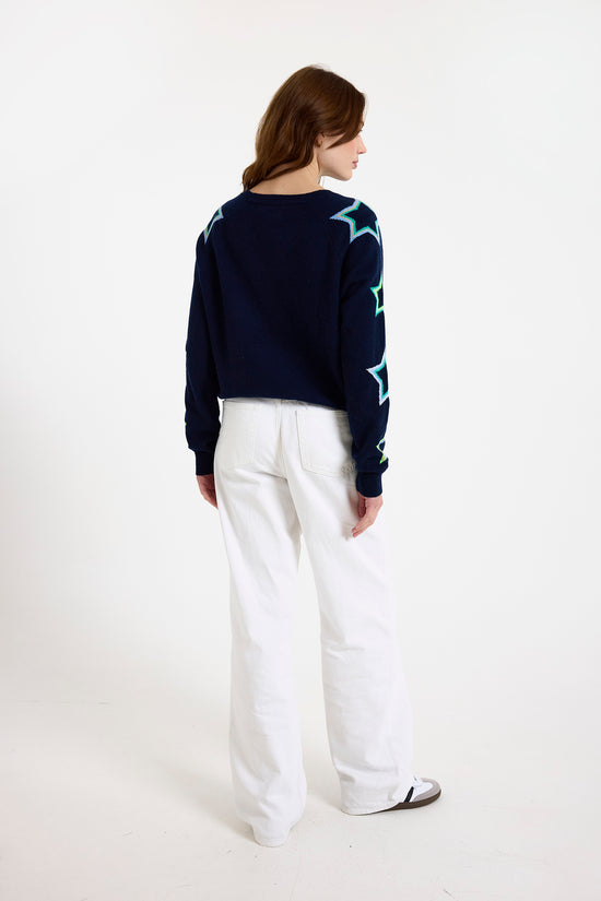 Brodie navy pop star sleeve sweater B019