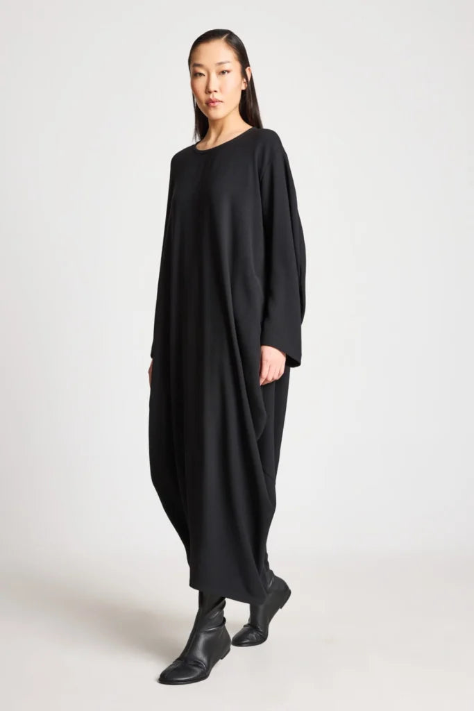 Isik Ozgur Black Bubble Dress Round Neck 3/4 Sleeve Dress with Pockets