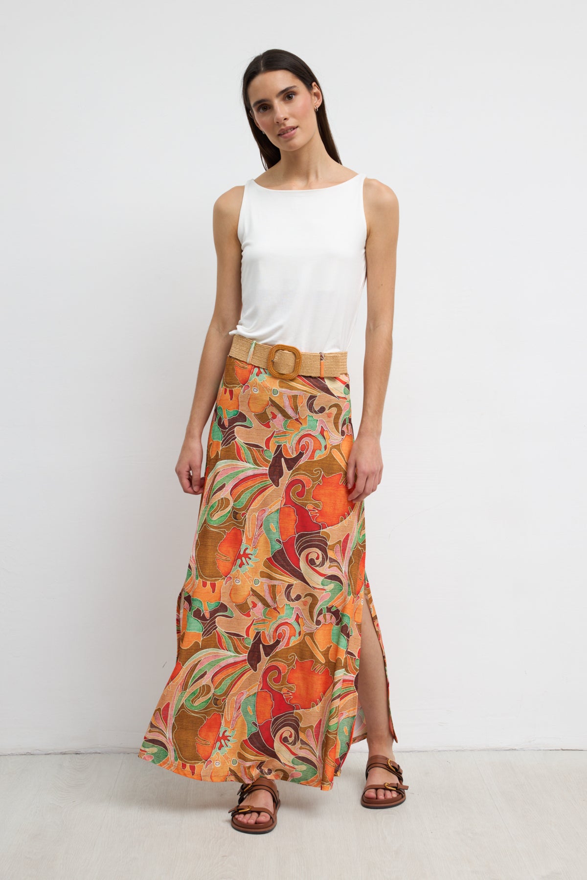 Tinta & Bariloche Orange Print Maxi Skirt