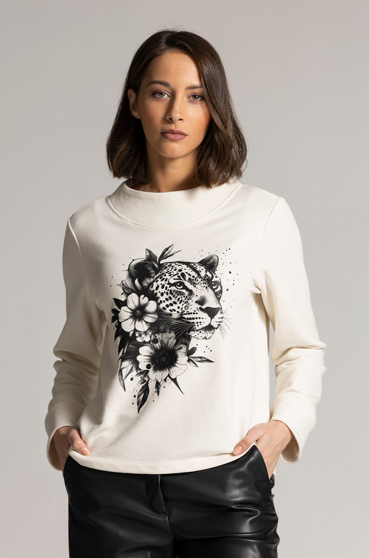 Sani Blu Cream Leopard Print Sweatshirt 